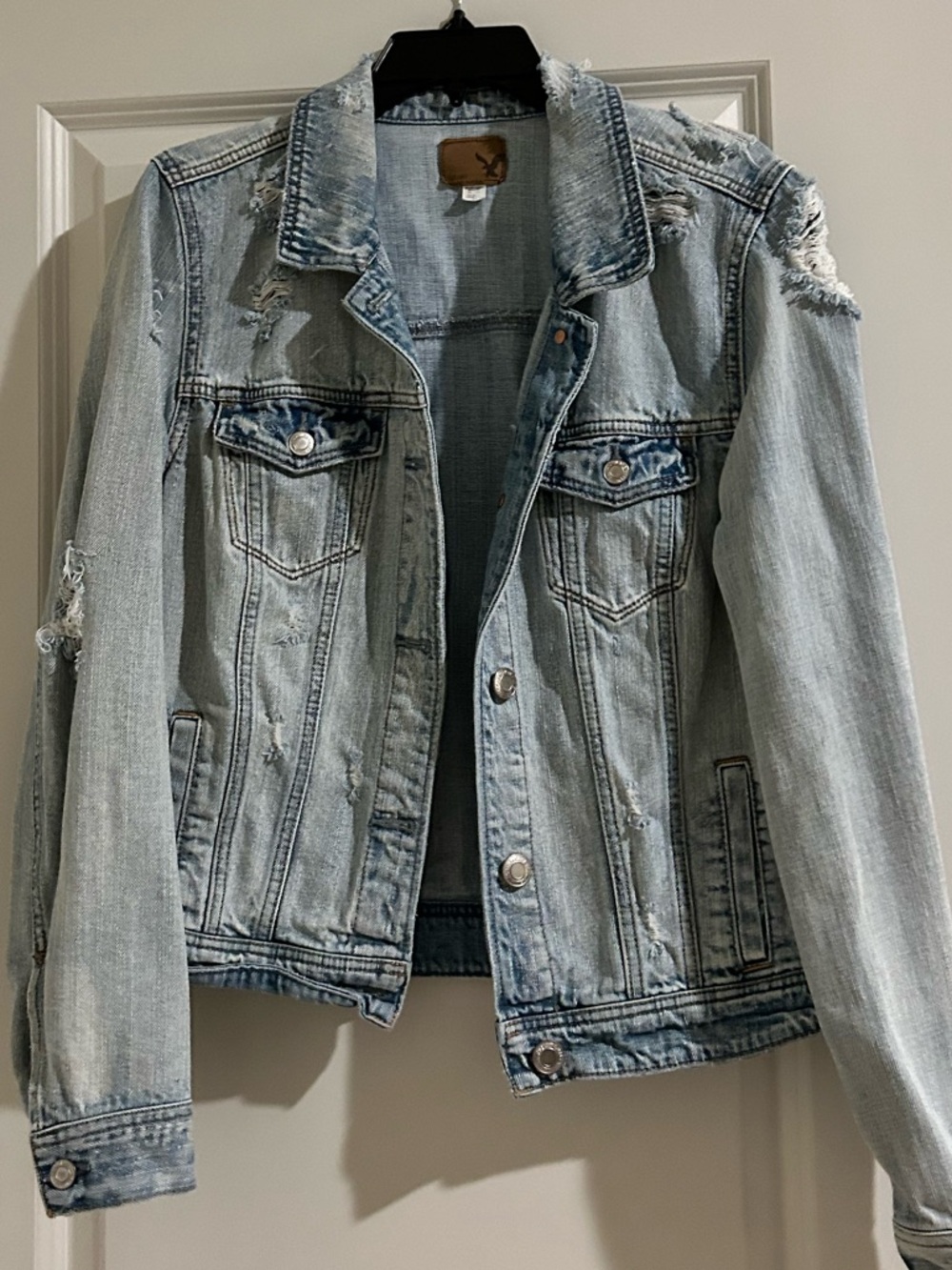 American Eagle Outfitters Light Blue Distressed Denim Jacket